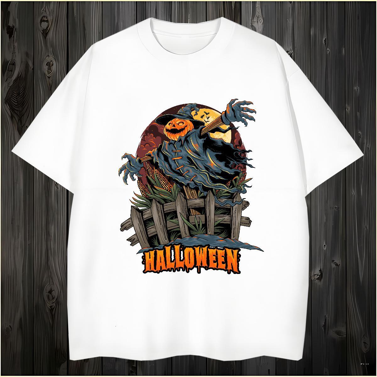Popular T-Shirts for Men halloween Round Neck Short Sleeve Spring Summer Black Oversized 230g Pure Cotton Mens Tshirts Brand Polos