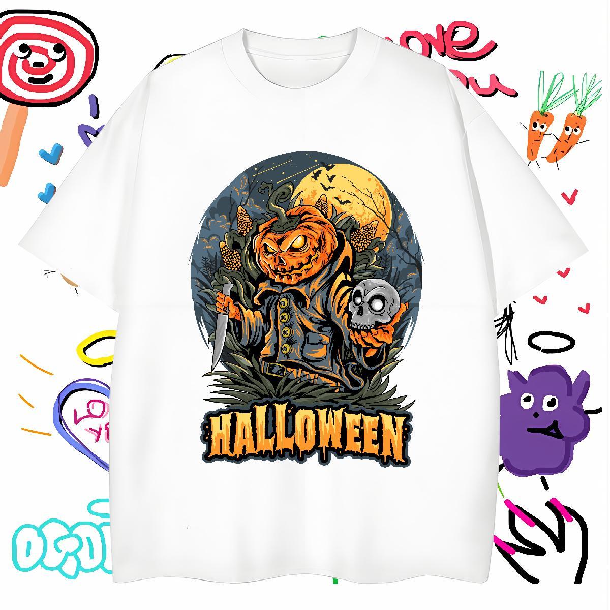 Soft T shirt halloween Pure Cotton Sports Casual Skull 230g Cotton Mens Tshirts Fashion Casual Tee Shirt