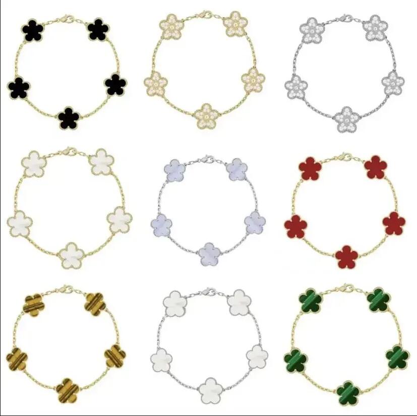 Fashion Classic 4 / Four Leaf Clover Charm Bracelets Chaîne de bracelet 18k Gold Agate Shell Moto-of-Perf for Women Girl Wedding Mother Day Bijou