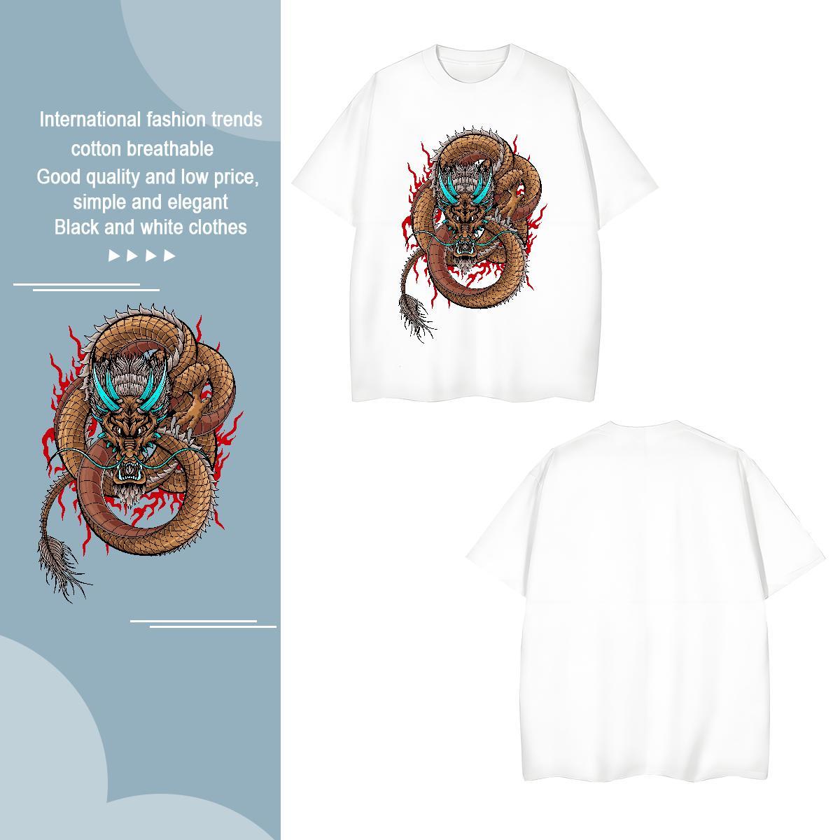 T shirt 100% Cotton 230g dragon High Street Hip Hop Pure Cotton Custom Print Oversized Mens Tshirts Designer Fashion Classic Tops Shirt