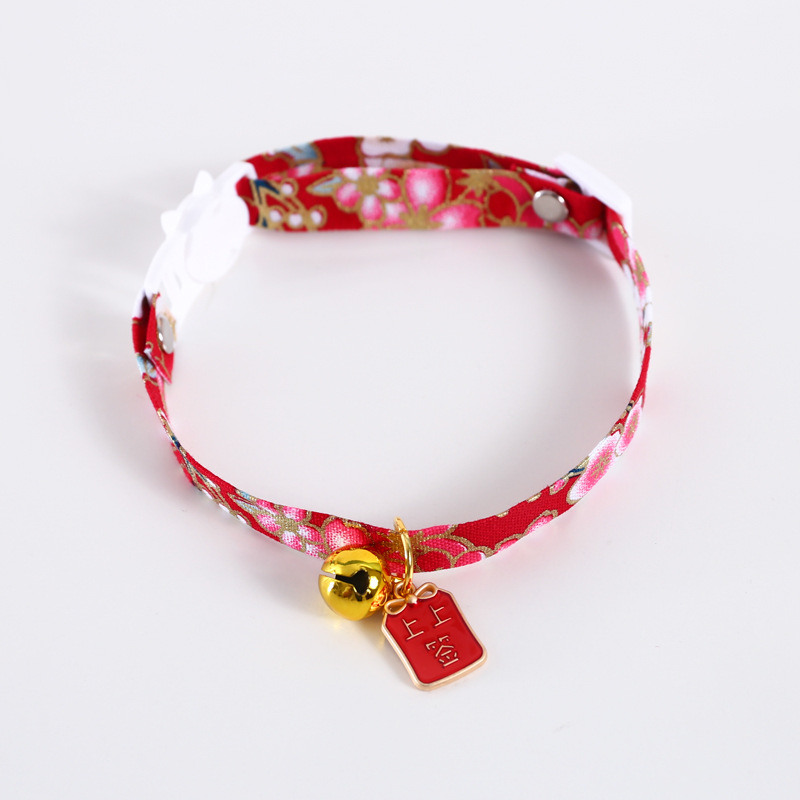 Chinese Style Pet Embroidery Adjustable Bell Cat Dog and Wind Charm Collar Accessory Choker 17-33cm
