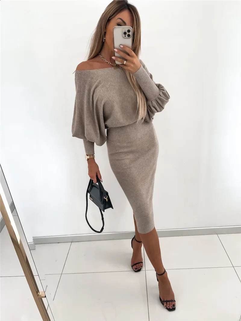Spring Knitted Womens Dress Sexy Black Long Sleeve Bandage Midi Dresses Winter Fashion Skinny Elegant Ladies Clothes 240819
