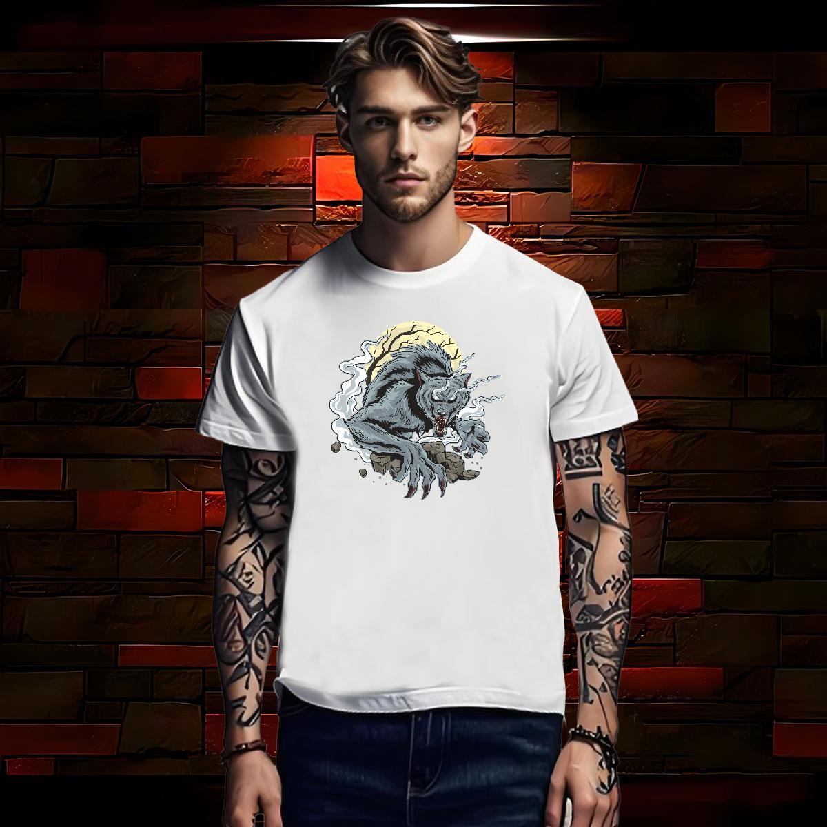 DIY Couples T Shirts wolf Home Outdoor 230g Pure Cotton Tops Tees Round Neck Short Sleeve Loose T shirt Graphic
