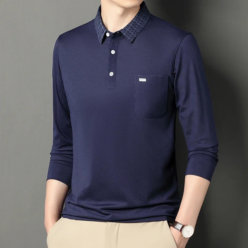 Autumn Mens Polo Shirt Casual Long Sleeve Polo Neck T-shirt Mens Shirts 240820