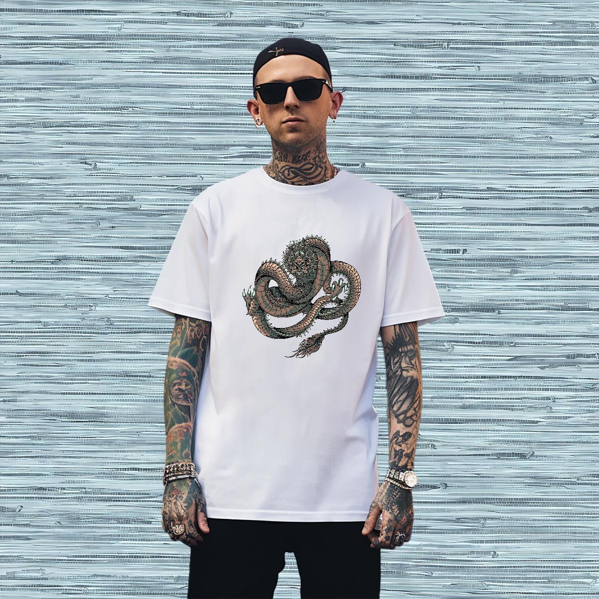 T Shirt For Man 230g 100% Cotton dragon Casual Daily Wear Breathable Crew Neck Custom Print Oversized Couples T Shirts DIY Classic Clothes