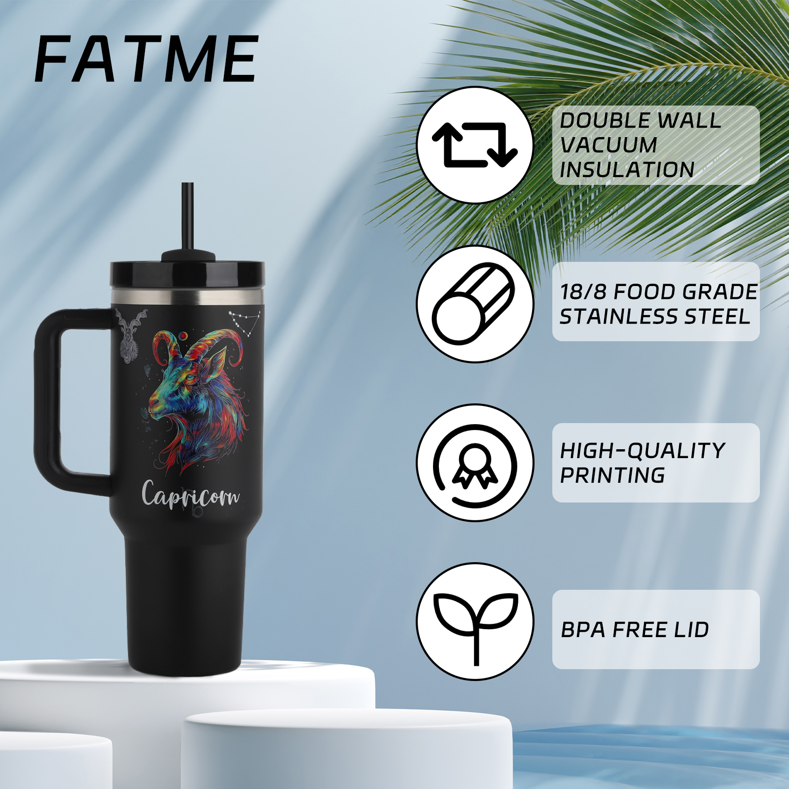 1pc, Constellation Tumbler Lid, H2.0 40oz Stainless Steel Insulated Water Bottle With Handle, Portable Drinking Cups, For Car, Home, Office, Summer Dr