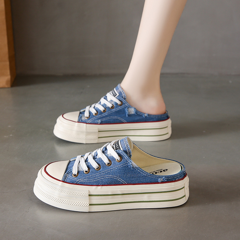 Ddmysports Canvas Summer New Student Korean Edition Instagram Versatile Thick Sole Board Alf Trailer Casual Women S Shoes OUTDOOR