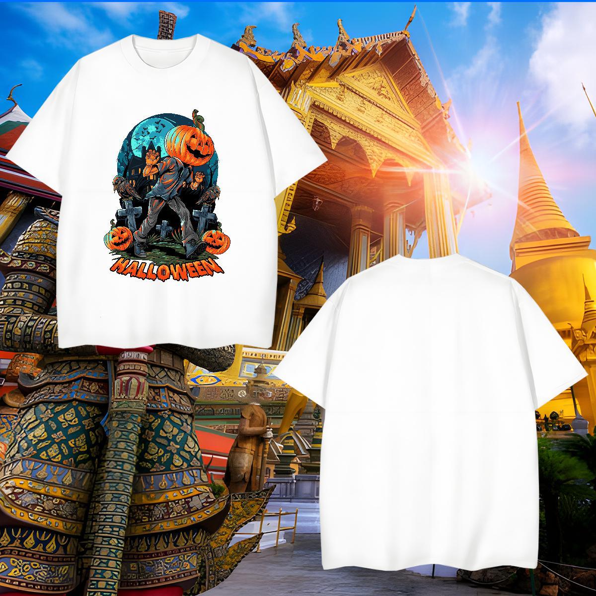 Free Shipping T Shirts Men pumpkin Crew Neck Spring Summer Asian Size 230g Pure Cotton Mens Tshirts 2024 Summer Clothes