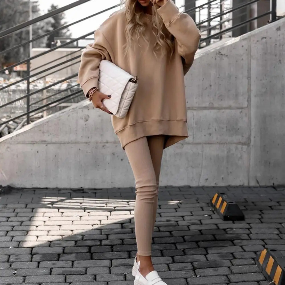 Elegant Tracksuit Women Suits Casual O-neck Long Sleeve Pullover Pants Sets Women Fashion Solid Two Piece Outfits chandals mujer 240809
