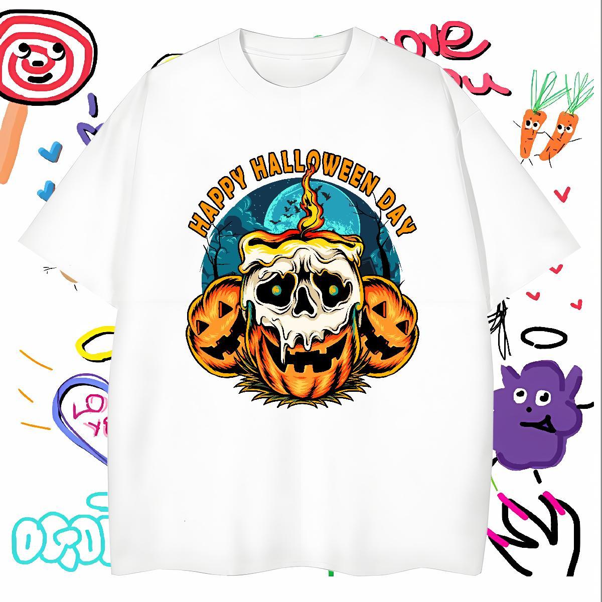 Wholesale T-Shirts pumpkin Breathable Crew Neck Daily Wear Plus Size Custom 230g 100% Cotton Men Tops Tees Casual New Polos