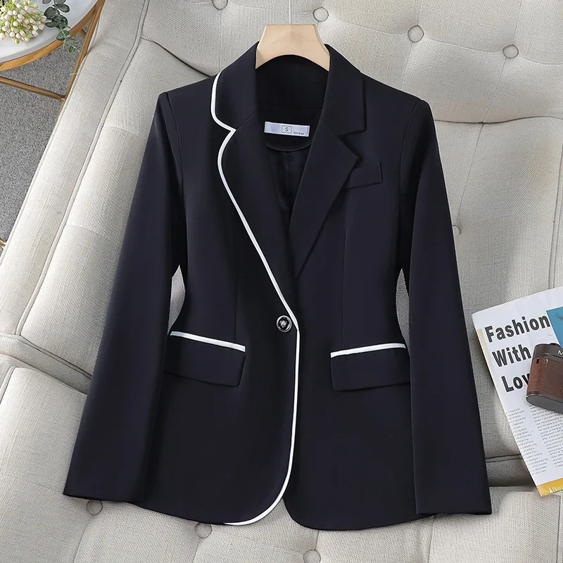 y white womens jacket slim fit set fashionable temperature formal elegant workwear Western style 240819
