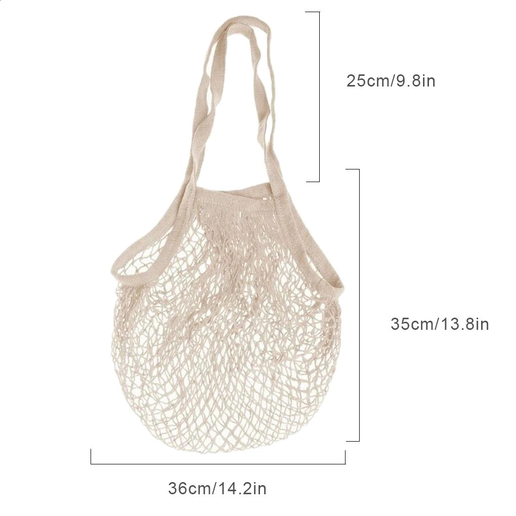 Mesh Shopping Bags with Strap Large Capacity Handbag Cotton Organizer Pocket Outdoor Picnic Travel Hiking y240925