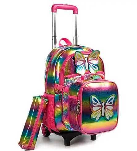 School wheeled backpack bag for girls School Rolling backpack Kids student bag wheels children school Trolley backpack Bag Y240820
