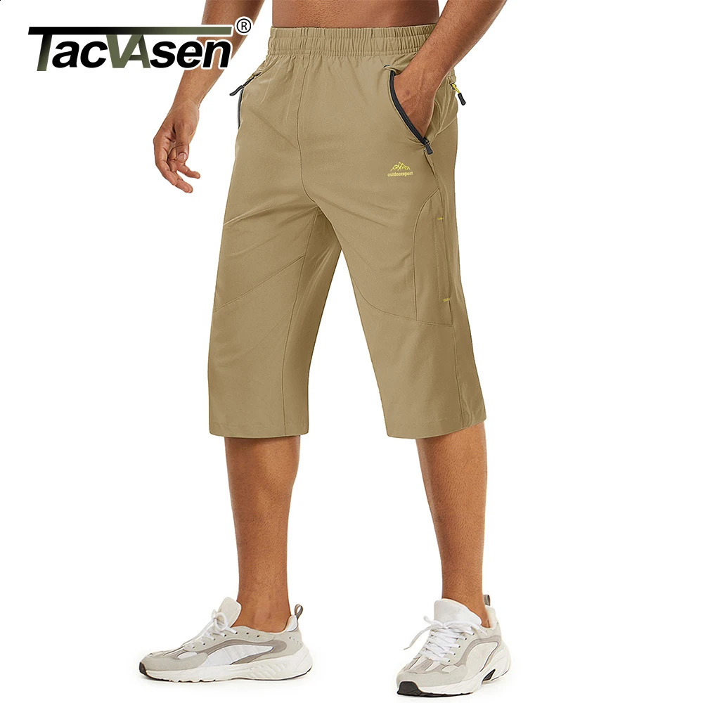 TACVASEN summer 34 long quick drying mens shorts hiking camping mountain work zipper pocket outdoor fishing 240819