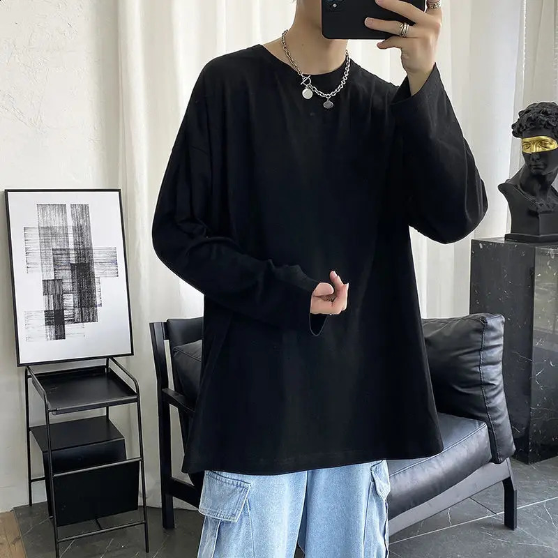 Men Long Sleeve T-shirts Autumn Male Simple n Solid Basic Oversize 5XL Soft Cozy High Quality All-match Korean Fashion Chic 240820