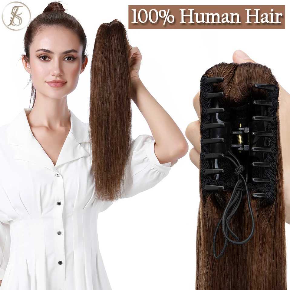 TESS 22 inch claw ponytail human hair clip in ponytail extension thick fake ponytail female hair natural black blonde W240817
