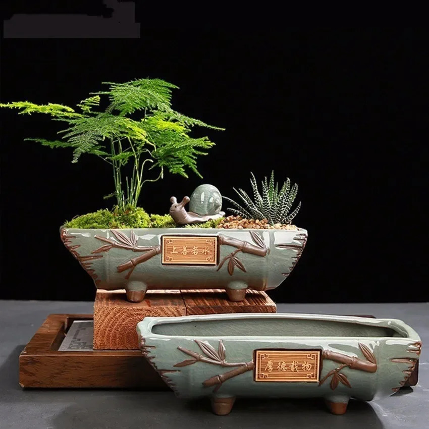 Creative Ceramic vintage Flower Pot Simple Succulent Plant Container Green Planters Bonsai Pots Flowerpot Home Decoration 240819
