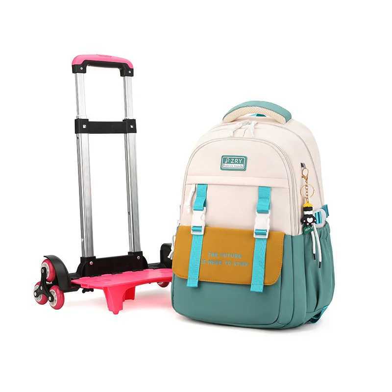 primary child school backpack with trolley cart kids student Backpack with wheels for girls children detachable rolling backpack Y240820