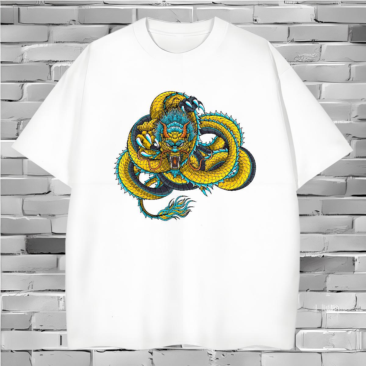Man T Shirts 230g 100% Cotton dragon Daily Outfit Breathable Short Sleeve Custom Cartoon Mens Tshirts Designer Popular Tops