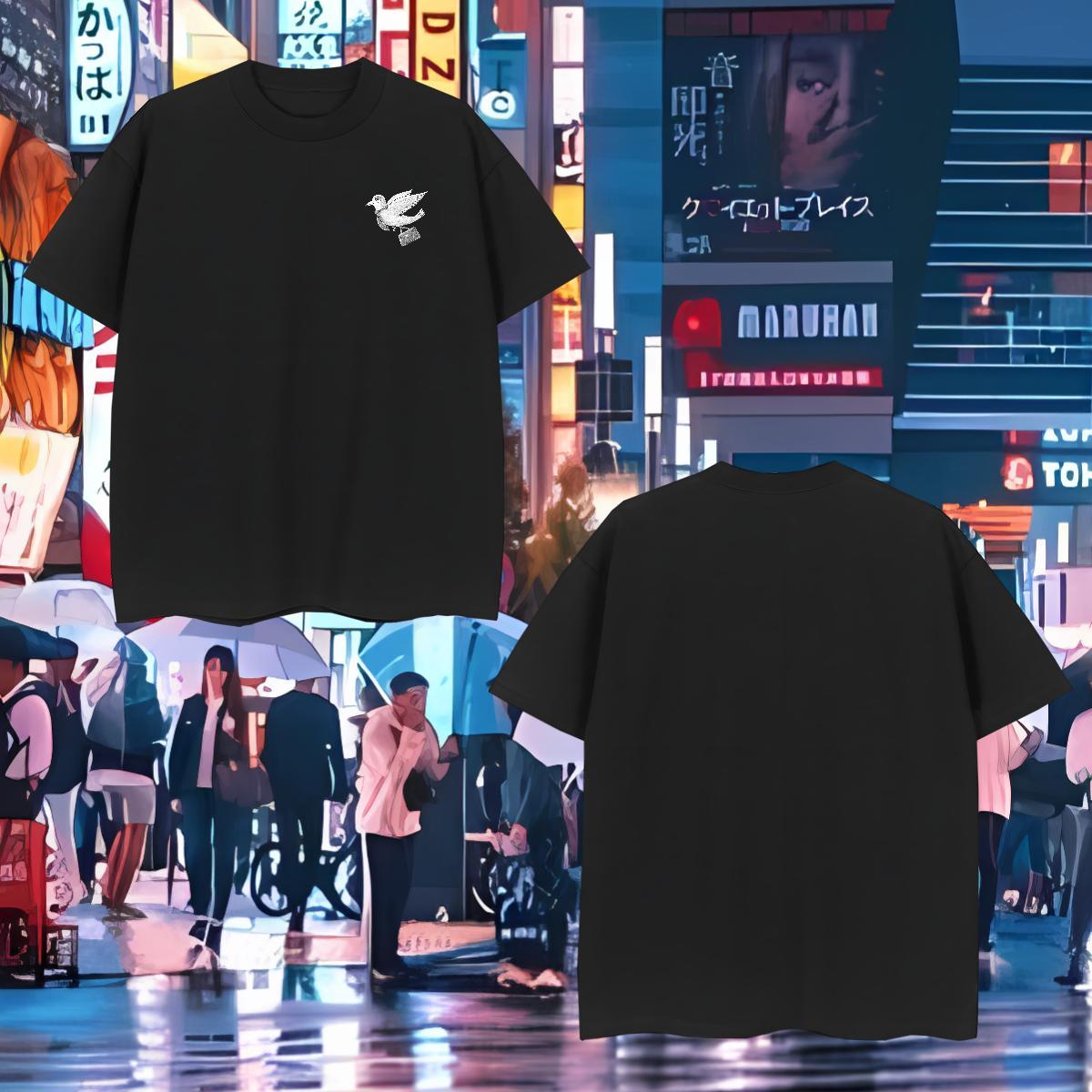 Brand Men Tshirts bird Street Casual 230g Pure Cotton Tees Shirts Crew Neck Wholesale T Shirt For Man Black Oversized