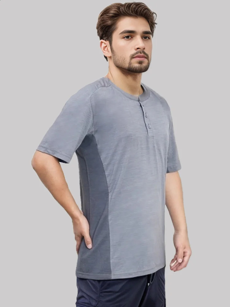 Grey Shell Outdoor Merino Wool Sports Mens Short Sleeve Mesh Patch Work Light Quick Drying Tshirt 240819