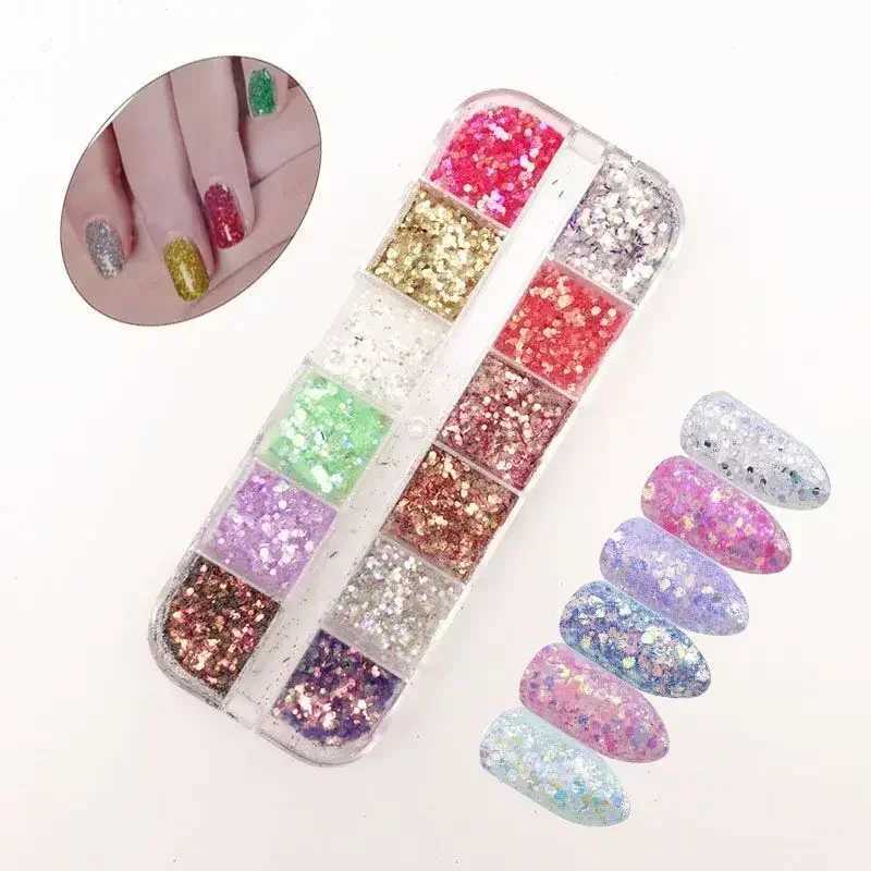 Nail Glitter Flakes Sequin Sparkly Silver Irregular Glass Paper Heart Nail Sequins DIY Gel Polish Manicure Nail Art DecorationsXJ240815