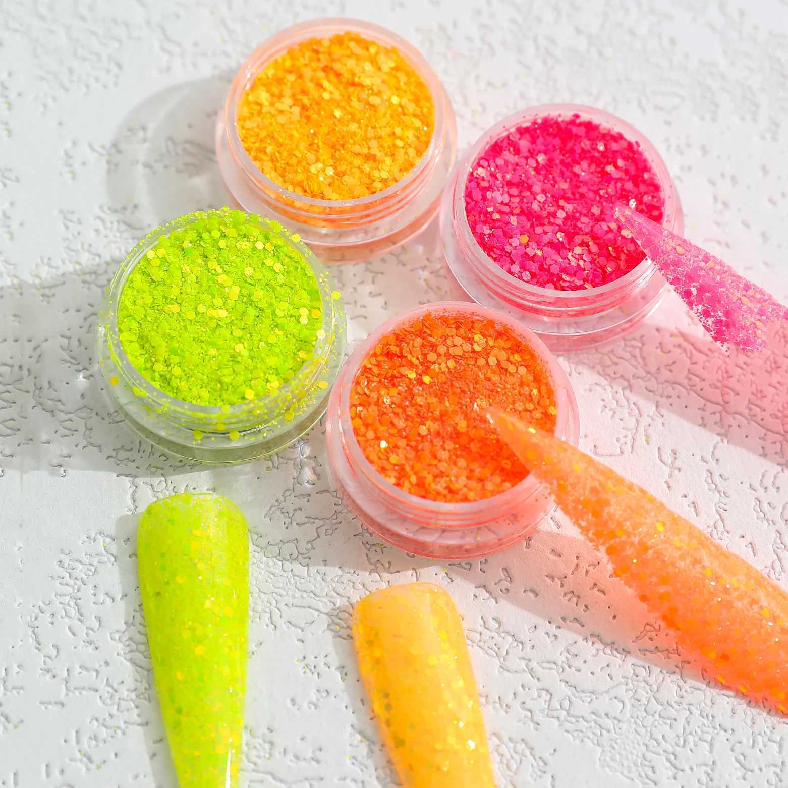 4 Bottles Of Neon Nail Glitter Decoration Used For Nail Festival Party Decoration GlitterXJ240815