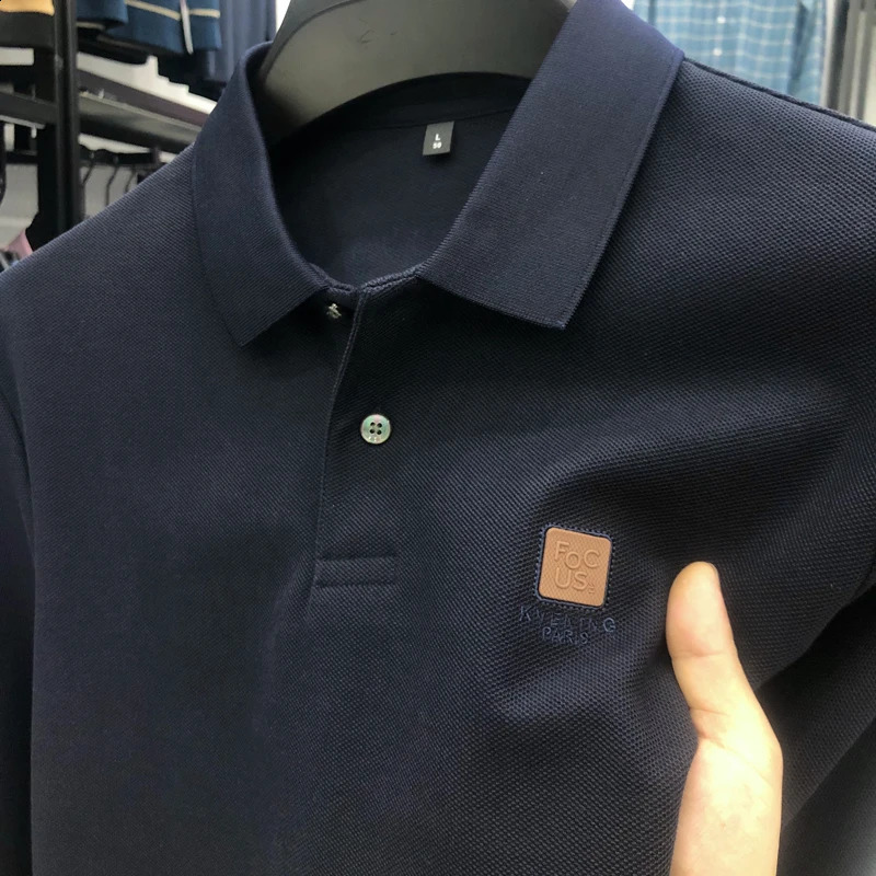 High Quality Autumn Mens Business Casual Solid Color Printed n Korean Style High-end Long-sleeved Polo Shirt Top M-4XL 240820