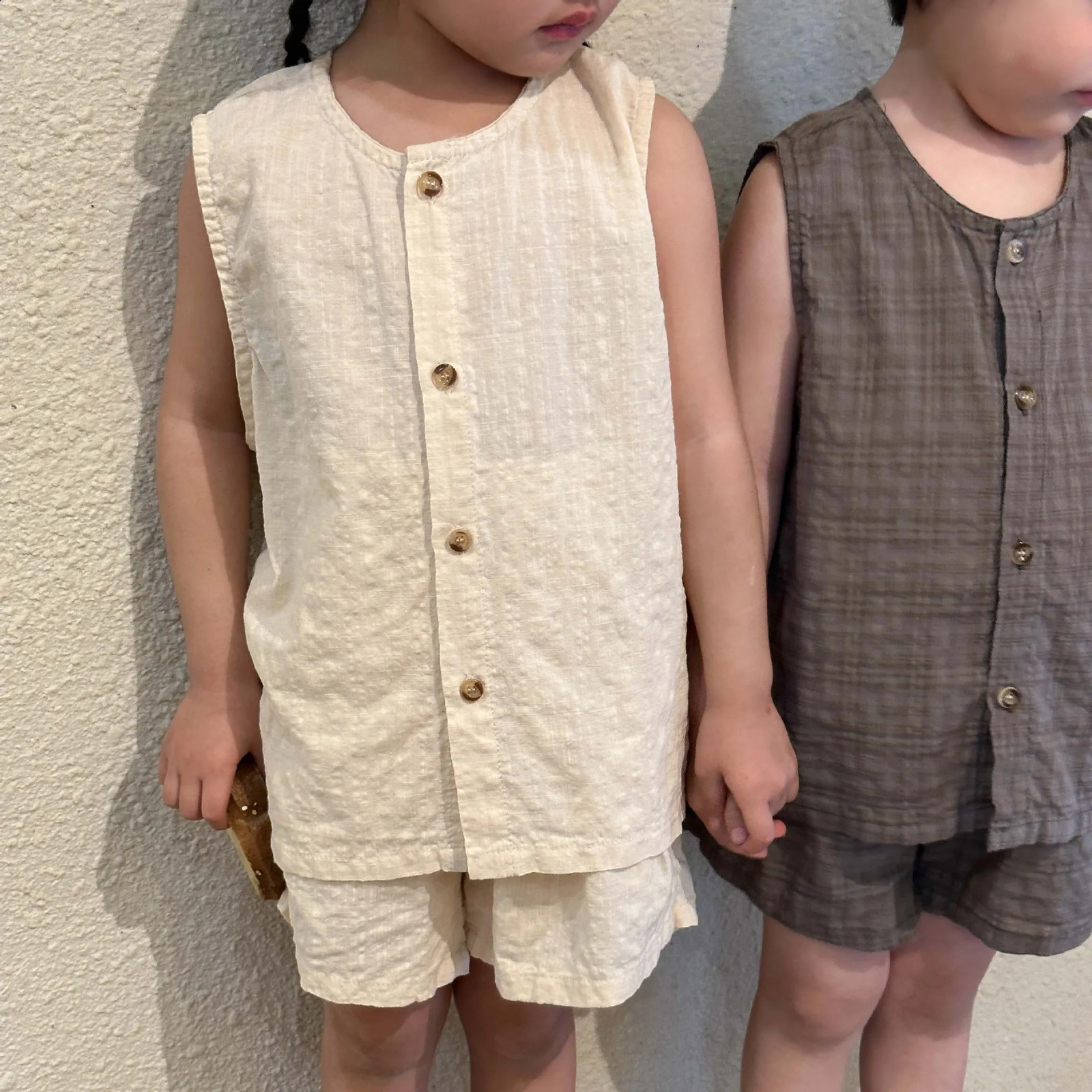 Summer Boys Clothes Set Childrens Pure Cotton Thin 2024 Girls Korean Casual Baby Tank Top Shorts 240812
