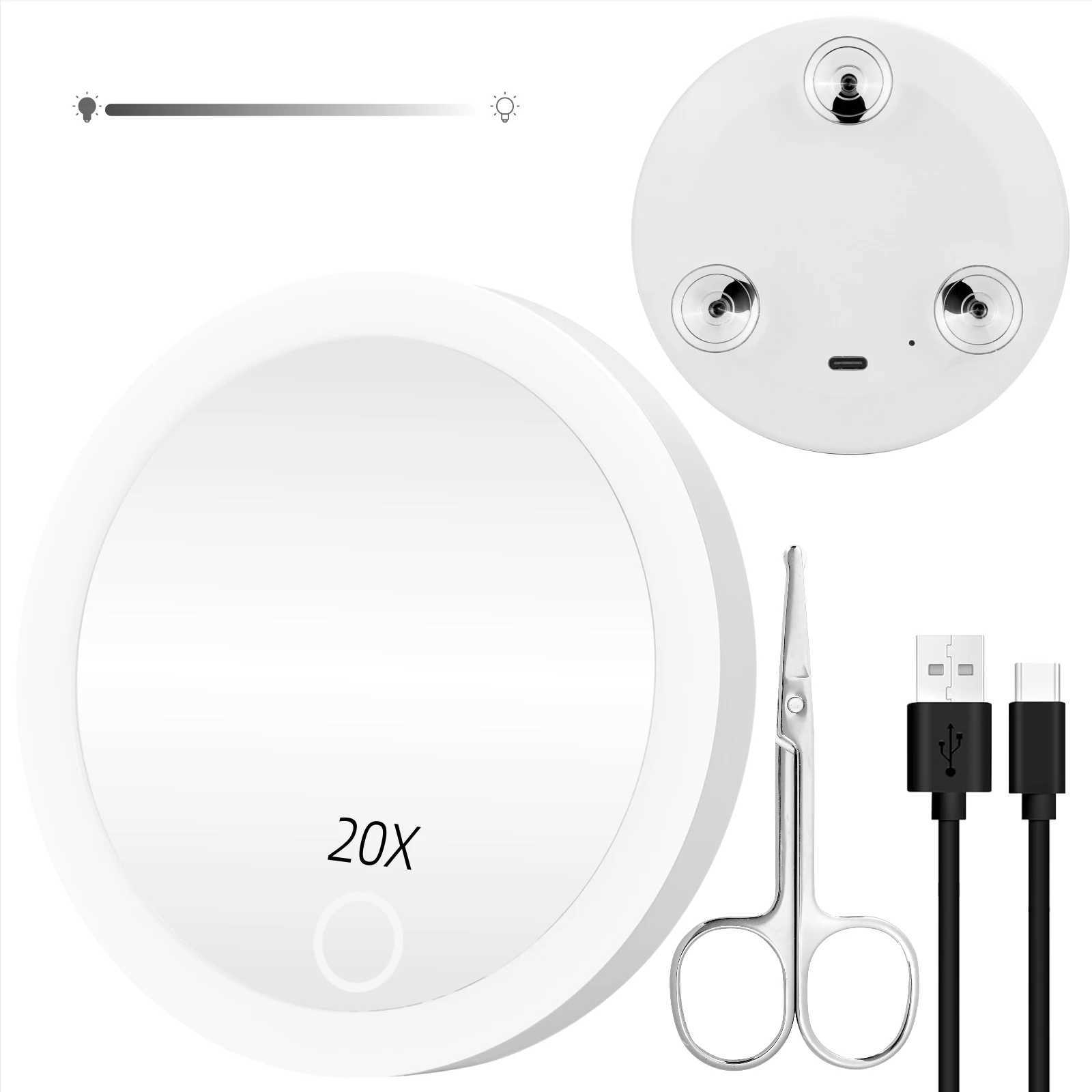 Compact Mirror with Natural LED Light Magnifying Mirror Rechargeable Lighted Travel Makeup Mirror 4 with 3 Suction Cups Y240819