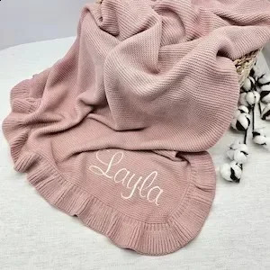Personalized Baby Blanket with Name Knitted Baby Boy Girl Swaddle Blanket for born Infant Toddlers Kid 70x90cm 240813