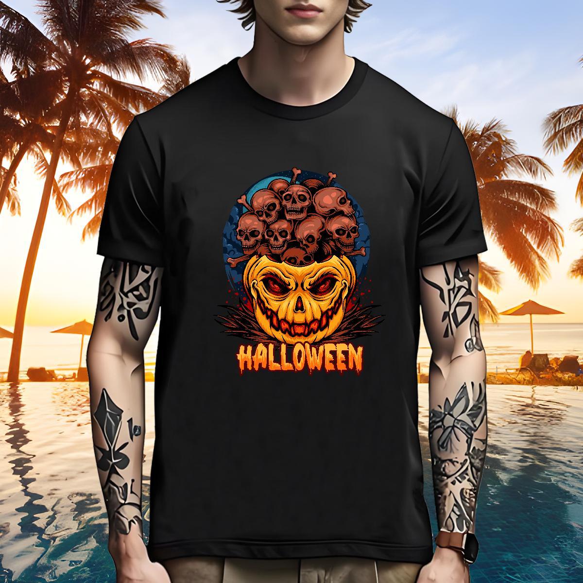 Cool Man T Shirts skull Breathable Crew Neck Outdoor Cartoon Print 230g 100% Cotton Men Tees Brand Tops Tees