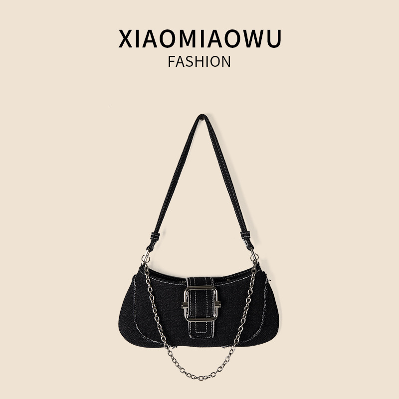 New trendy chain denim shoulder girls, high-end and niche style, underarm bag summer, versatile for women