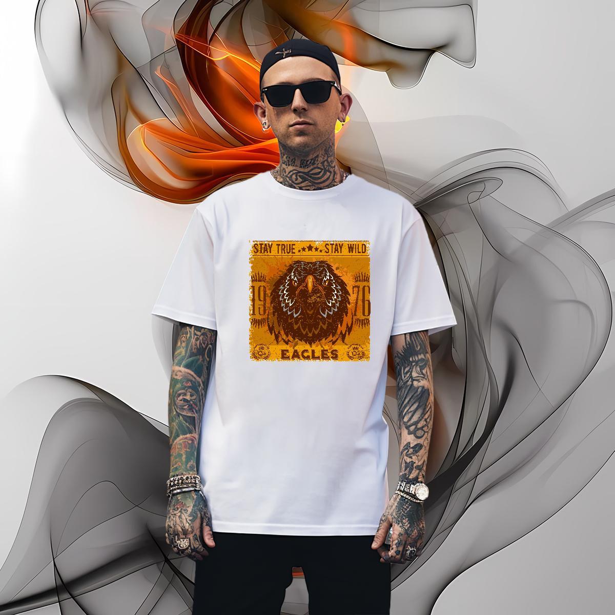Free Shipping eagle T-Shirts for Men Hip Hop Tshirts 230g Cotton New O-Neck Short Sleeve Black Oversized Tops Shirt