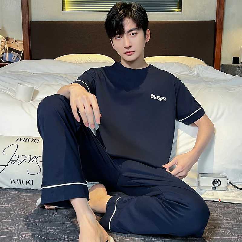 Modal Mens Sleepwear O-neck Short sleeved Pants Soft Smooth Elastic Comfortable Sleepwear Mens 5XL 4XL 3XLW240719