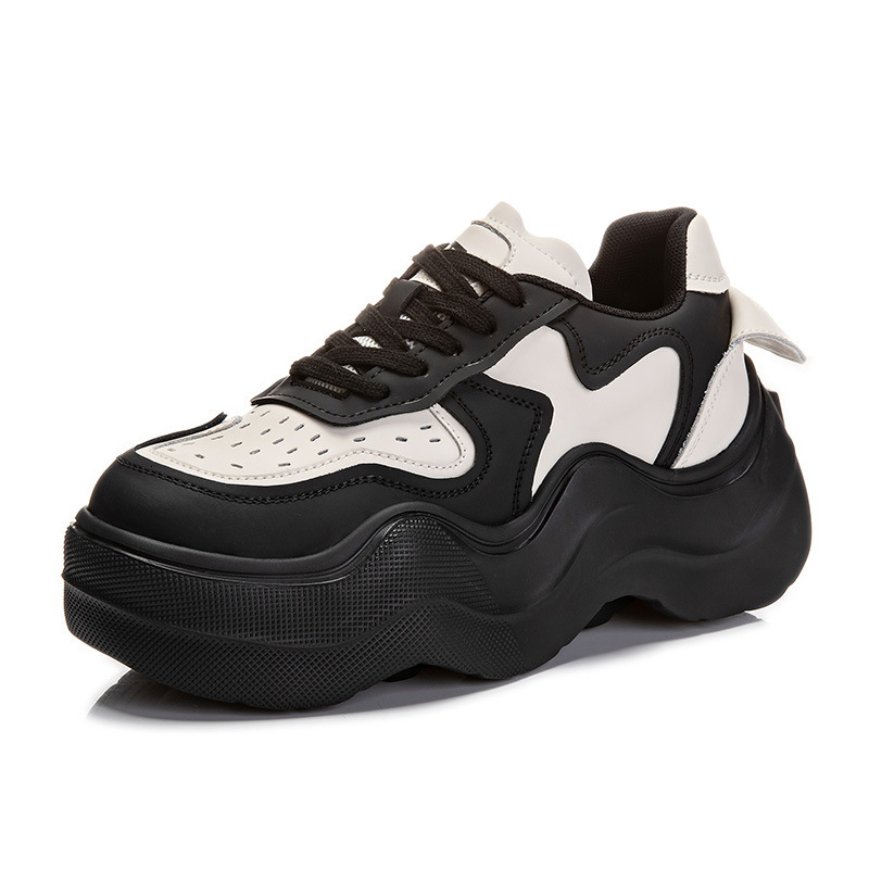 Ddmysports Foam Genuine Leather Dad Women In Spring Thick Height Increasing Sports Casual Wave Soled Shoes For Trendy OUTDOOR