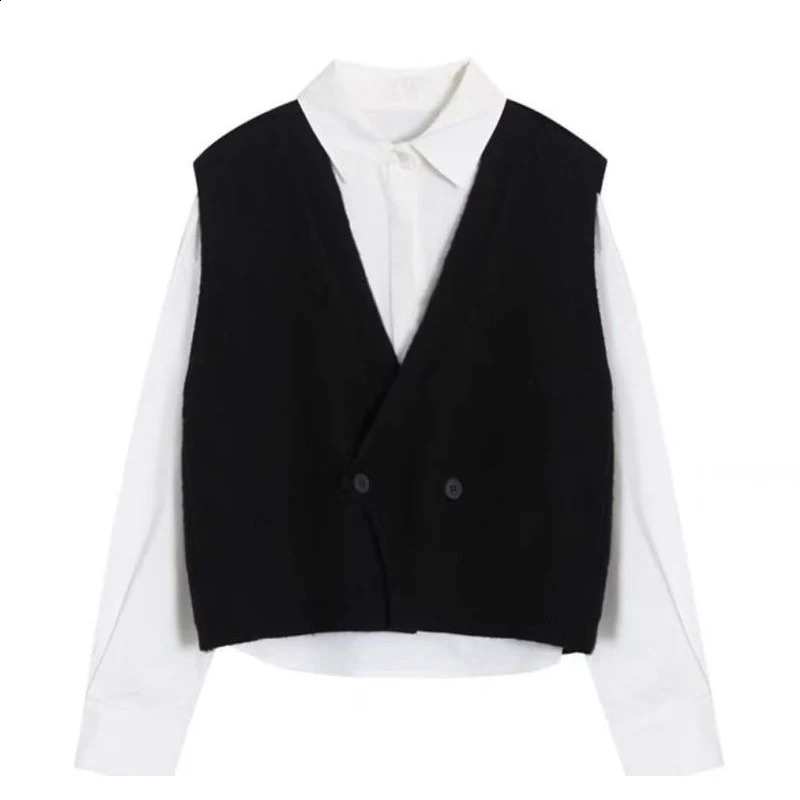 Retro minimalist style solid loose sleeveless fully matched knitted sweater vest womens spring and autumn fashion casual chic street top 240819