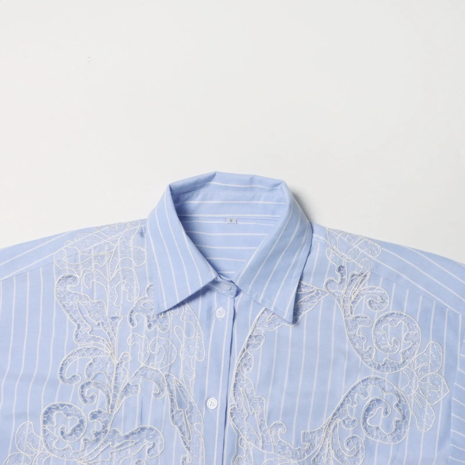 VGH striped patchwork work lace womens casual shirt with lapel long sleeved patchwork single chest loose fitting womens clothing 240820