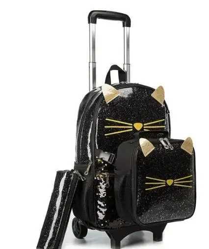 School Rolling Backpack for Girls Wheeled Backpack with Lunch Bag Pen Bag Set Wheeled School Trolley Backpack Bag Set For Girls Y240820