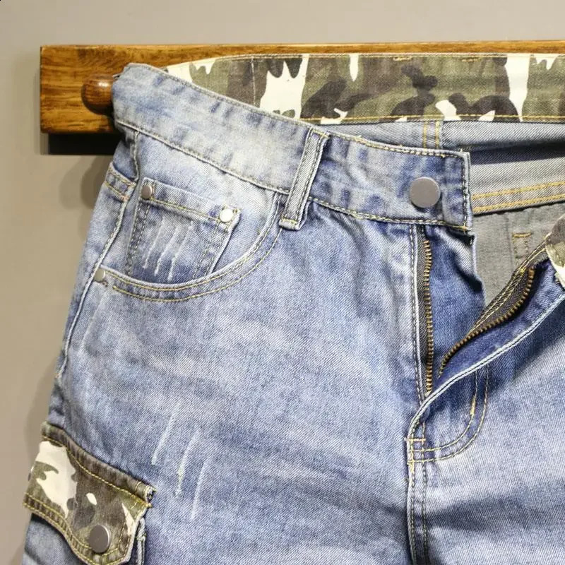 Mens denim shorts camouflage graphic trend mens XL patchwork original summer Korean fashion Jorts 240819
