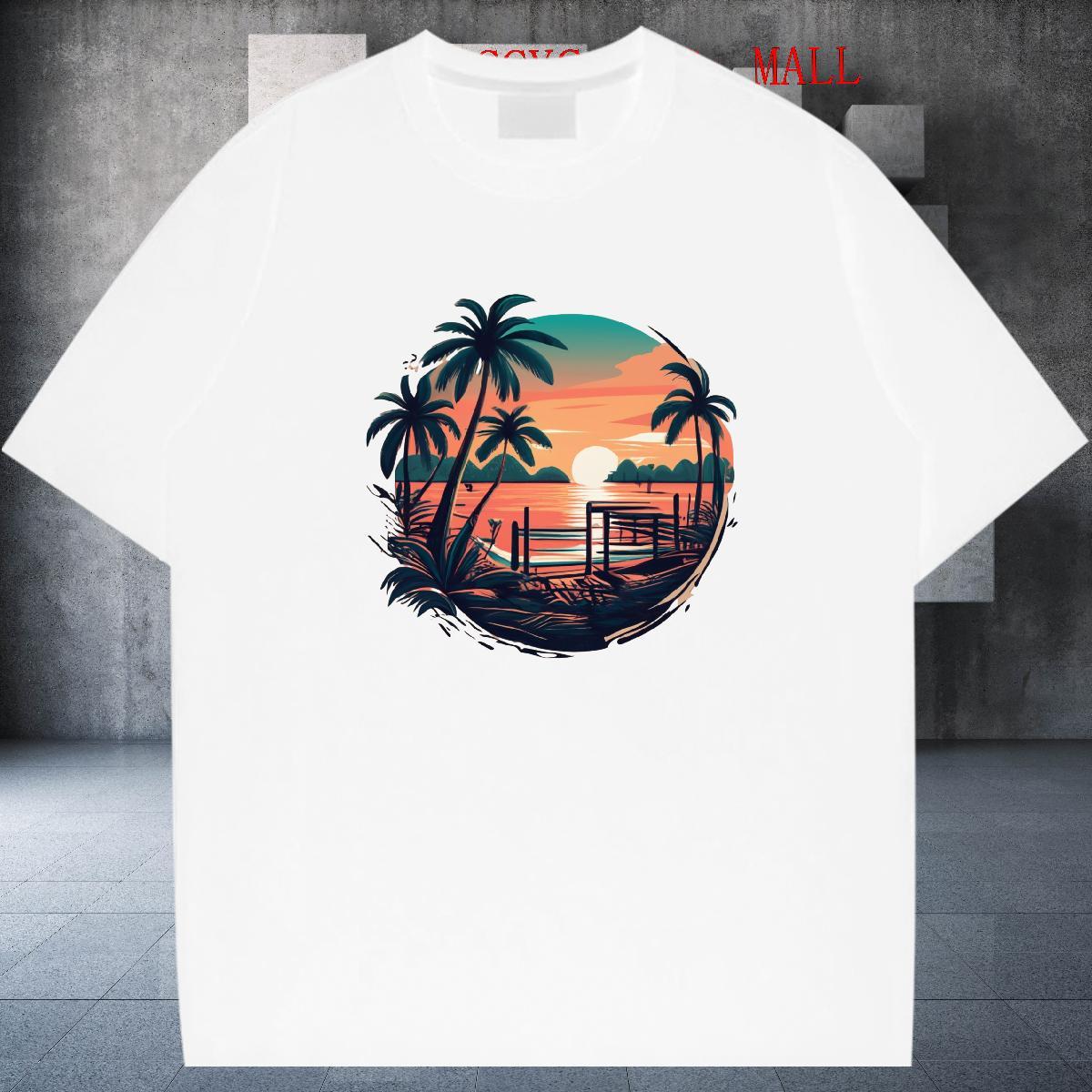 Brand Men Tees Hip Hop 100% Cotton 230g Plus Size Cartoon Crew Neck Breathable beach T-Shirts Fashion Casual Tops