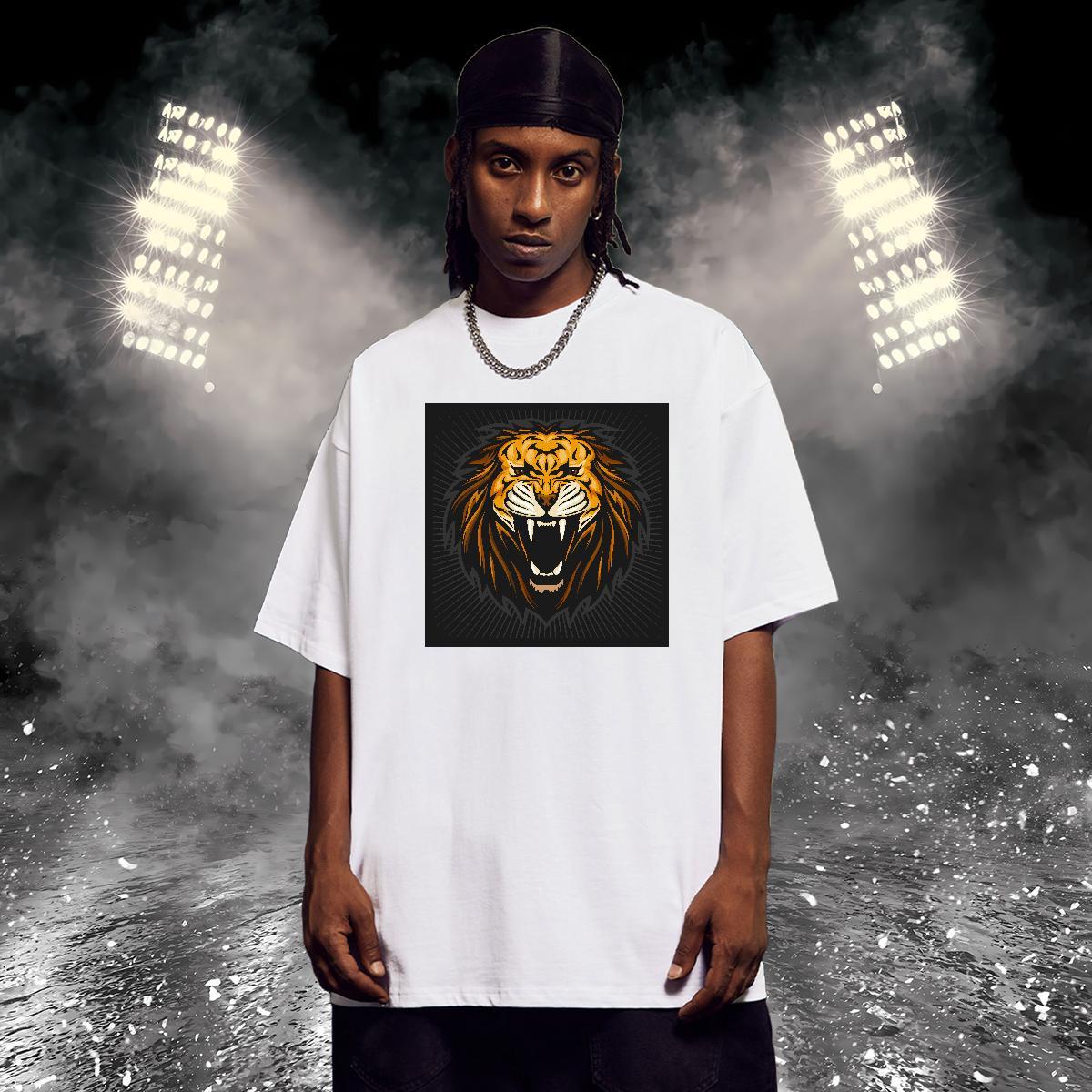 Popular T Shirt For Man lion Round Neck Short Sleeve Sport Floral Print 100% Cotton 230g Men Tshirts Fashion Design Tops