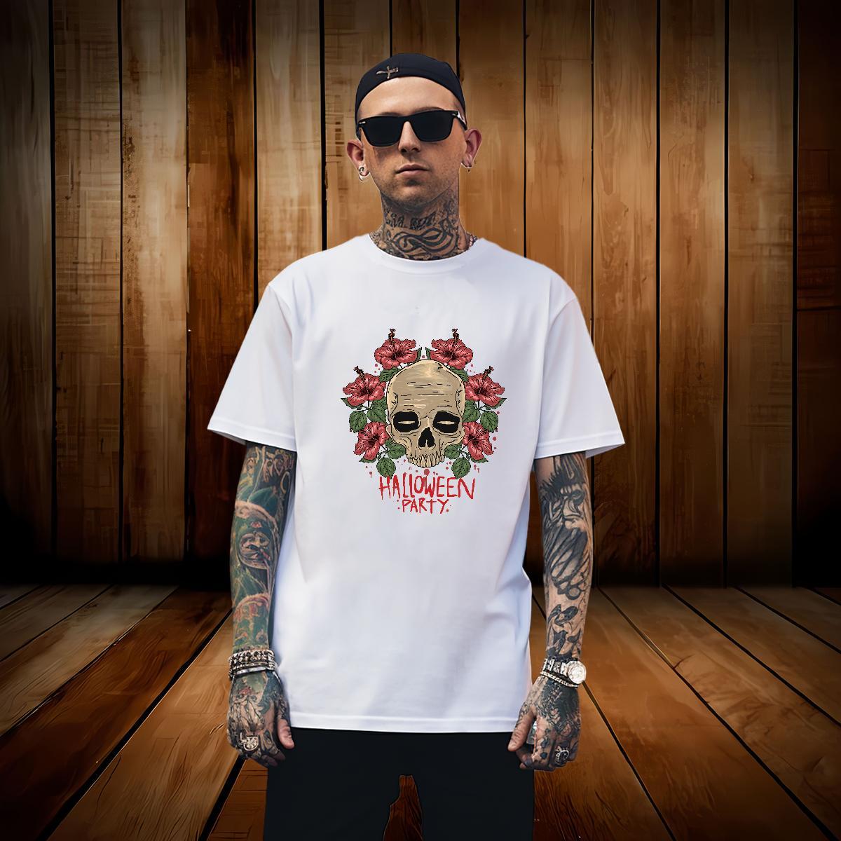 Loose T-Shirts skull Breathable Short Sleeve Spring Summer DIY Printed 230g Cotton Men Clothes T-Shirt 2024 Designer Clothings
