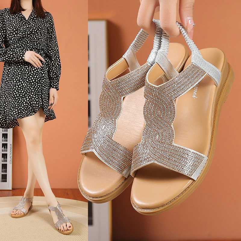2024 Summer New Designer Platform Sandals Women Fashion Casual Roman Shoes Female Solid Color Crystal Sandalias Mujer CL240806