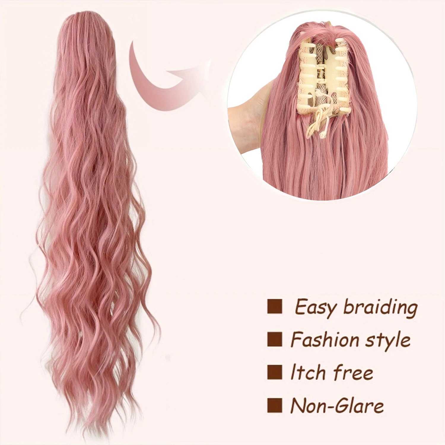 Synthetic high heat resistant material pink clip ponytail wig suitable for daily wear to increase hair volume W240817