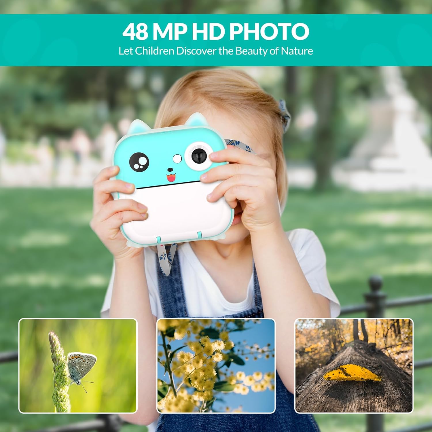 Kids Camera Instant Print Photo Children Inkless Mini Printer Digital Instax Cameras Video Educational Toys Boy Girl Gift with 2.4inch Screen 48MP Pho