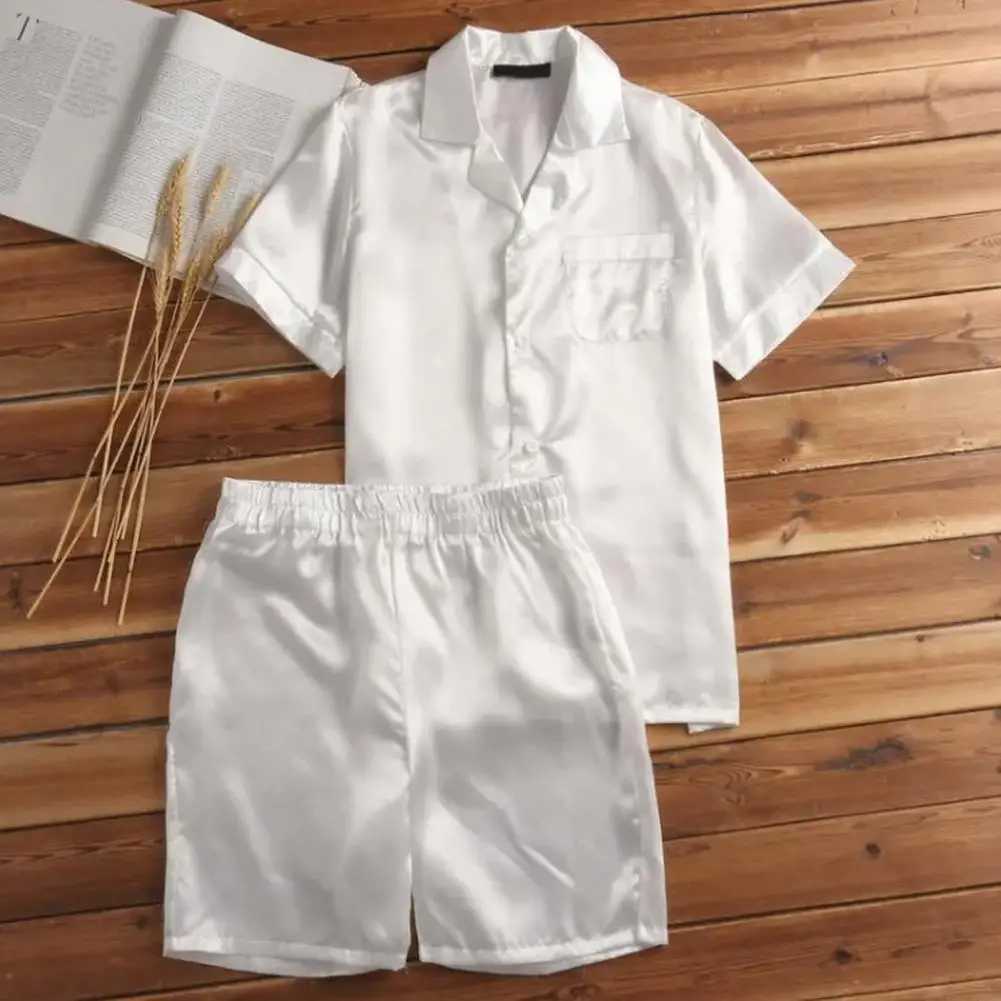 2-piece/set mens sleepwear set short sleeved loose sleep elastic waist shorts silk mens sleepwear setW240719