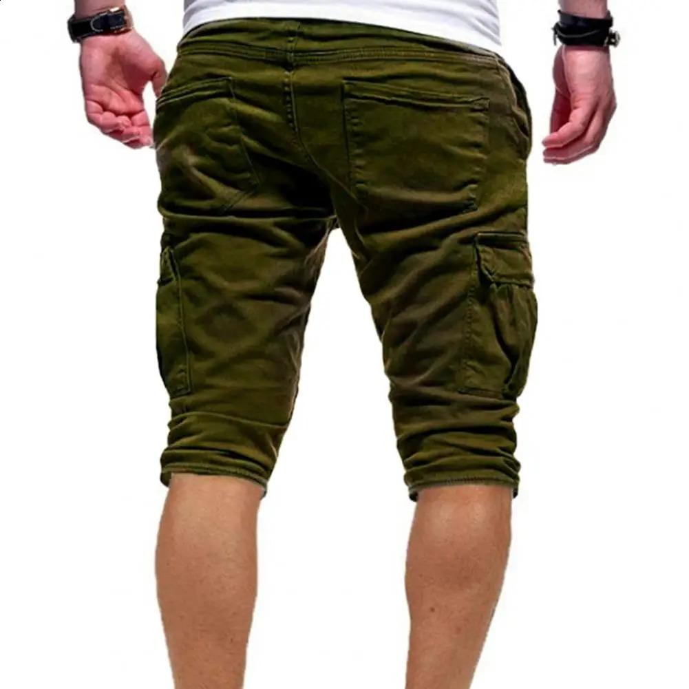 Fashion half pants cargo shorts solid color multi pocket summer mens loose pull rod jogging clothing 240819