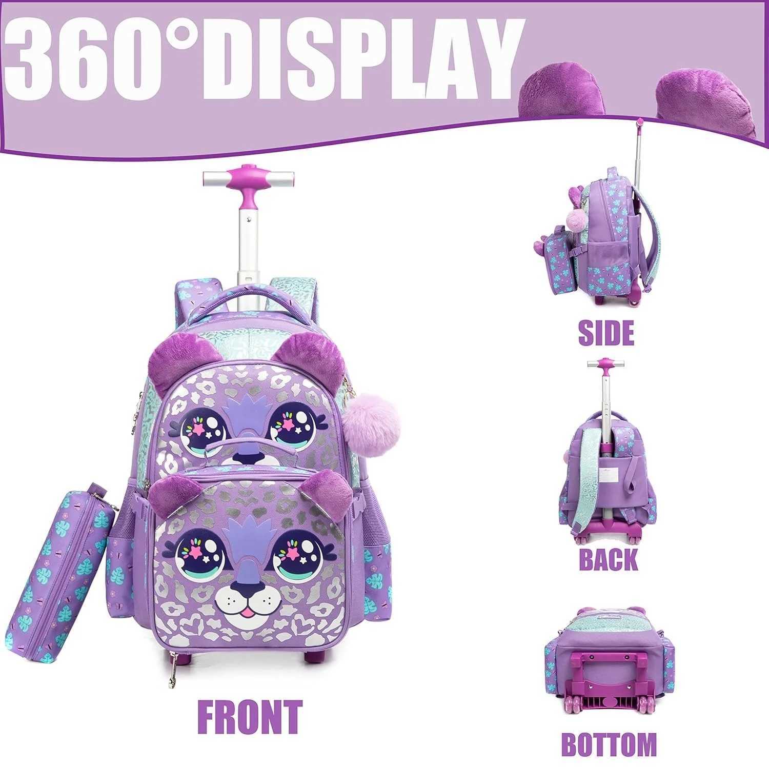 Rolling Backpack for Girls Kids Backpack with Wheels Backpack for Elementary Students Carry on Luggage Bookbag with Roller Y240820