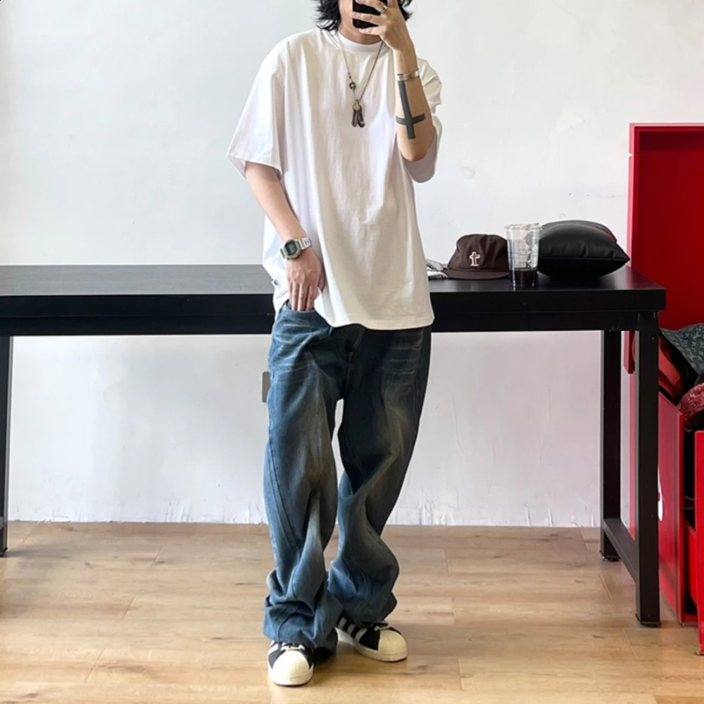 Korean clothing interesting coneshaped steel wire jeans mens hiphop luggage street denim pants trend Trouser 240819